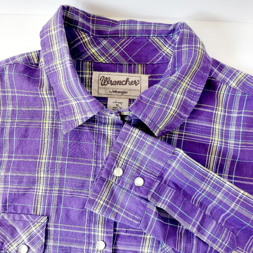 Purple Wrangler Plaid Western‎ Snap Shirt Ladies XL Vintage Cowgirl - Picture 3 of 6